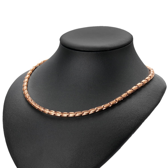Ladies Rose Gold Tone Stainless Steel Magnetic Therapy Necklace