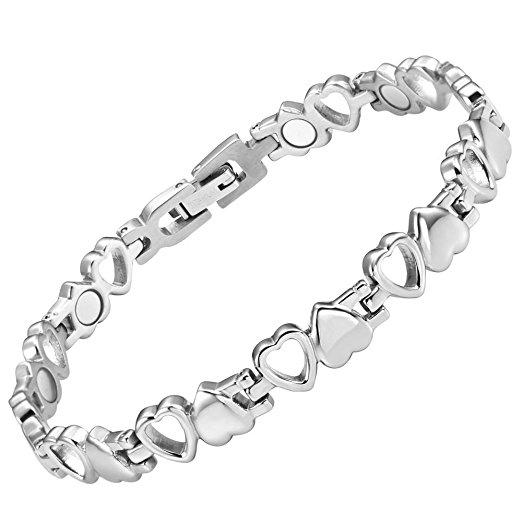 Ladies Love Heart Titanium Magnetic Anklet Free Resizing Tool Gift Box