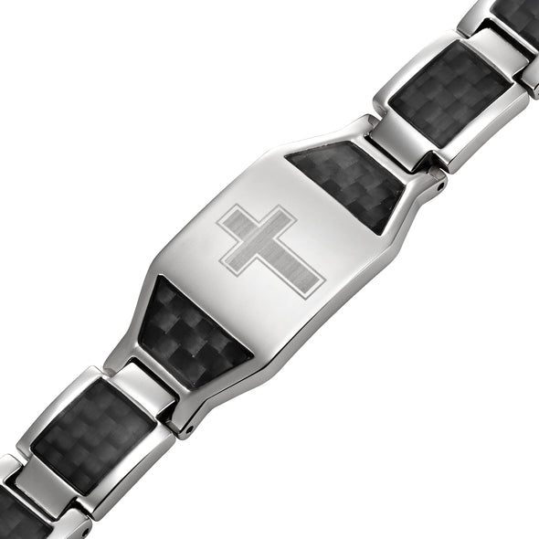 Men's Magnetic Bracelet - Carbon Fibre and Cross