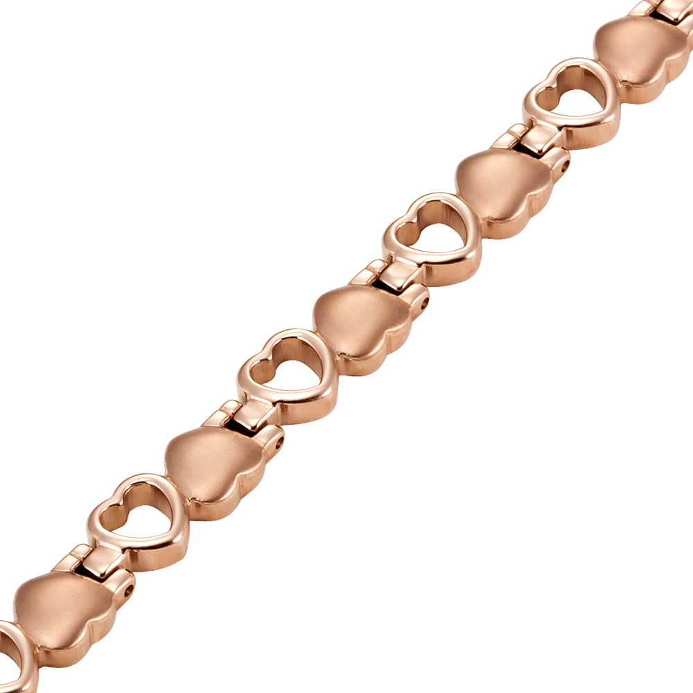 Ladies Heart Rose Gold Tone Titanium Magnetic Therapy Anklet