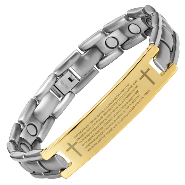 Mens Titanium Magnetic Therapy Bracelet Engraved With The Lords Prayer