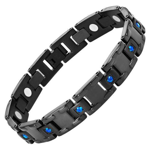 Men’s Black Titanium with Blue CZ Magnetic Bracelet