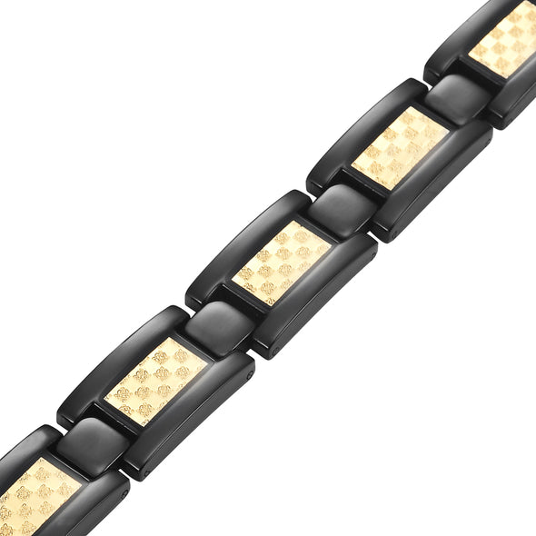 Men's Magnetic Therapy Bracelet - Gold Carbon Fibre, Black Titanium