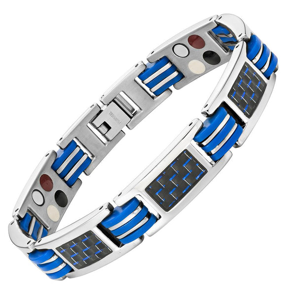 Men's Four Element Titanium Magnetic Bracelet - Blue Carbon Fibre