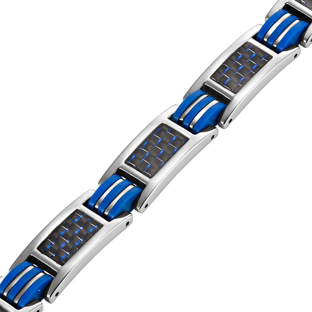Men's Four Element Titanium Magnetic Bracelet - Blue Carbon Fibre