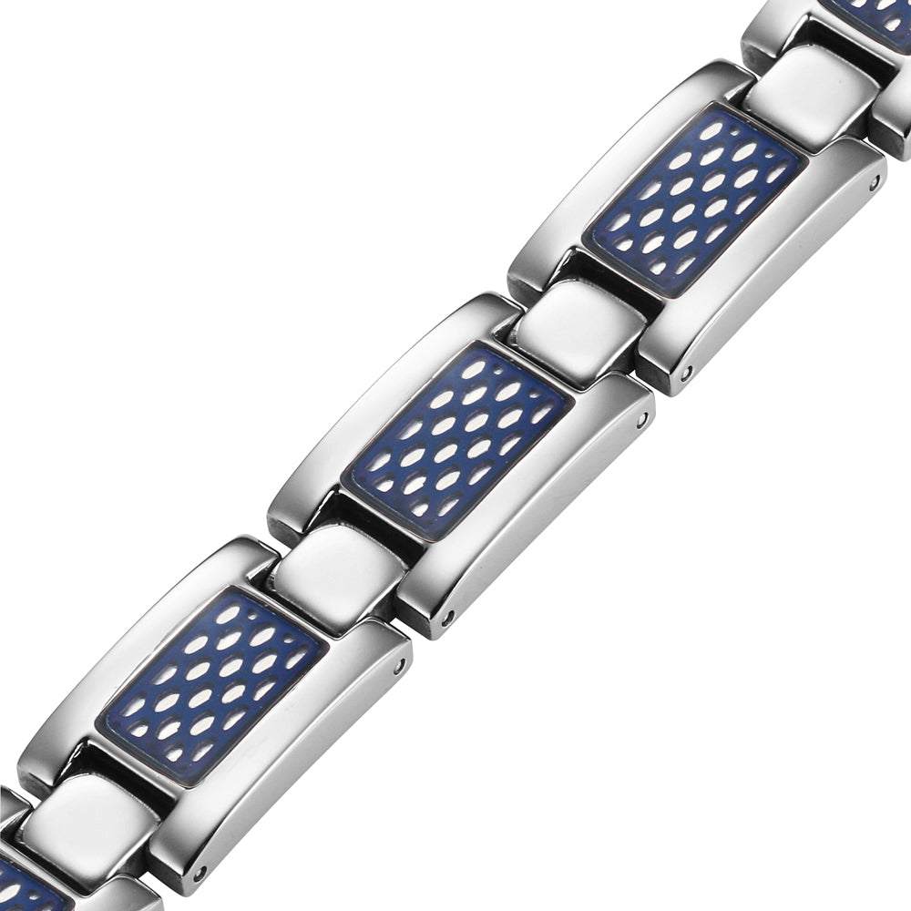 Mens Titanium Magnetic Bracelet with Blue Honeycomb Design