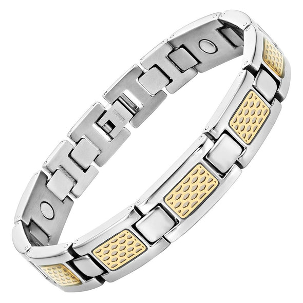 Mens Titanium Magnetic Bracelet with Gold Toned Honey Comb