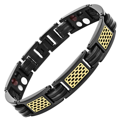Mens Four Element Black Titanium Magnetic with Gold Toned Honeycomb