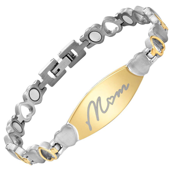 Womens Titanium Love Heart Magnetic Therapy Bracelet Engraved Mom