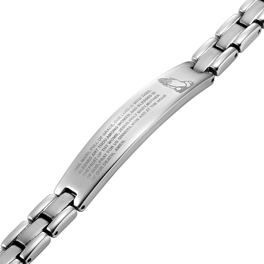 Ladies Titanium Magnetic Therapy Bracelet Engraved With The Hail Mary Prayer