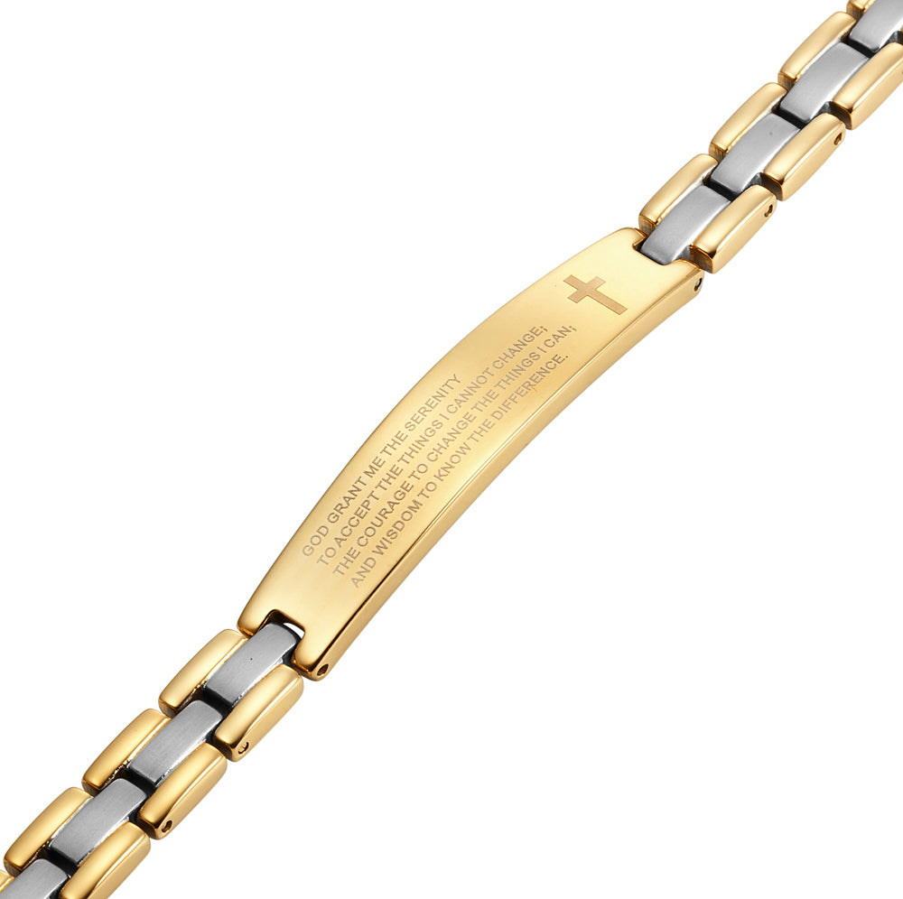 Ladies Two Tone Gold Titanium Magnetic Therapy Bracelet Engraved With The Serenity Prayer