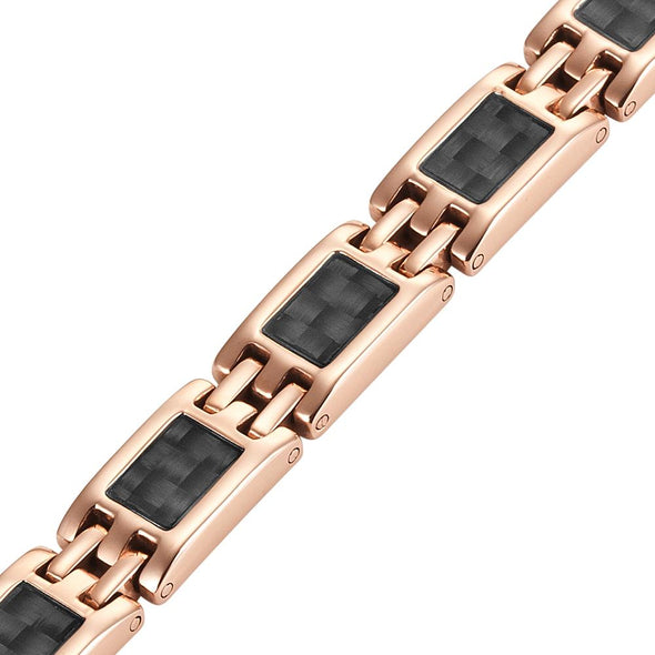 Ladies Carbon Fibre Rose Gold Titanium Magnetic Bracelet
