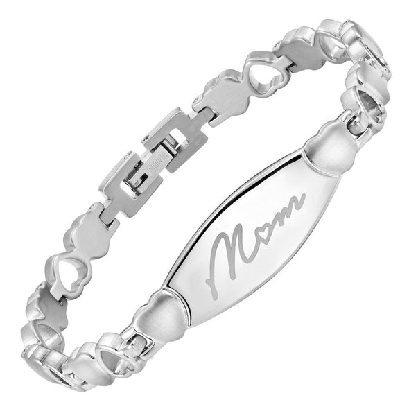 Ladies Titanium Love Heart Bracelet Engraved with MUM NON MAGNETIC