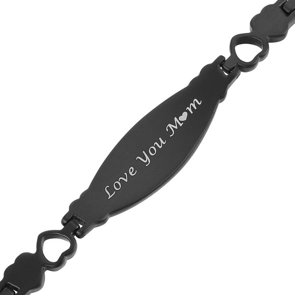 Ladies Mum Love Heart Black Titanium Bracelet NON MAGNETIC