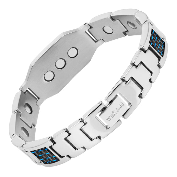 Mens Titanium Magnetic Therapy Bracelet with Carbon Fibre and Cross