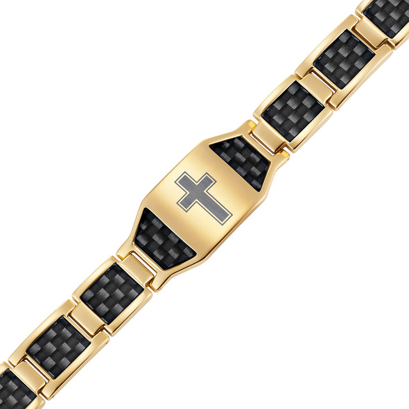 Men's Titanium Magnetic Therapy Bracelet with Carbon Fibre and Cross