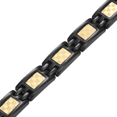 Ladies Black Titanium Magnetic Therapy Bracelet with Gold Carbon Fibre