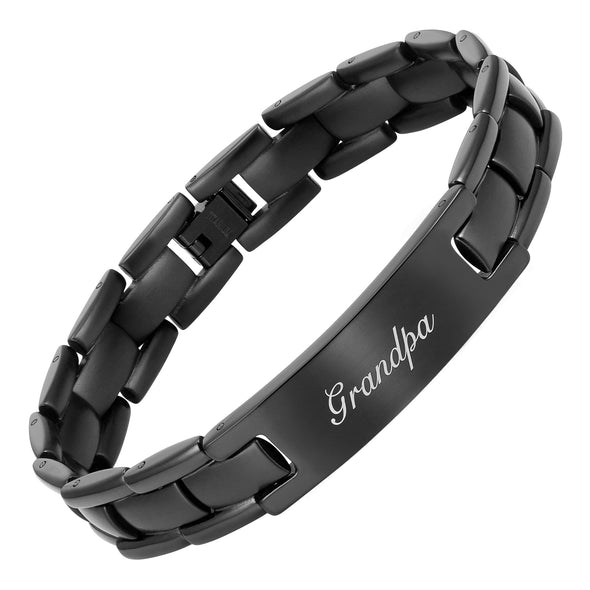 Men's Black Titanium Engraved Bracelet - Love You Grandpa