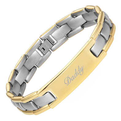Mens Two Tone Engraved Bracelet - Love You Daddy