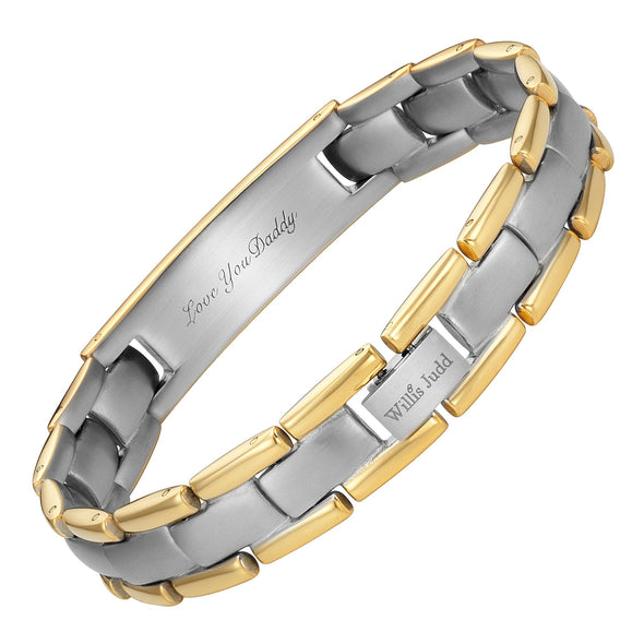 Mens Two Tone Engraved Bracelet - Love You Daddy