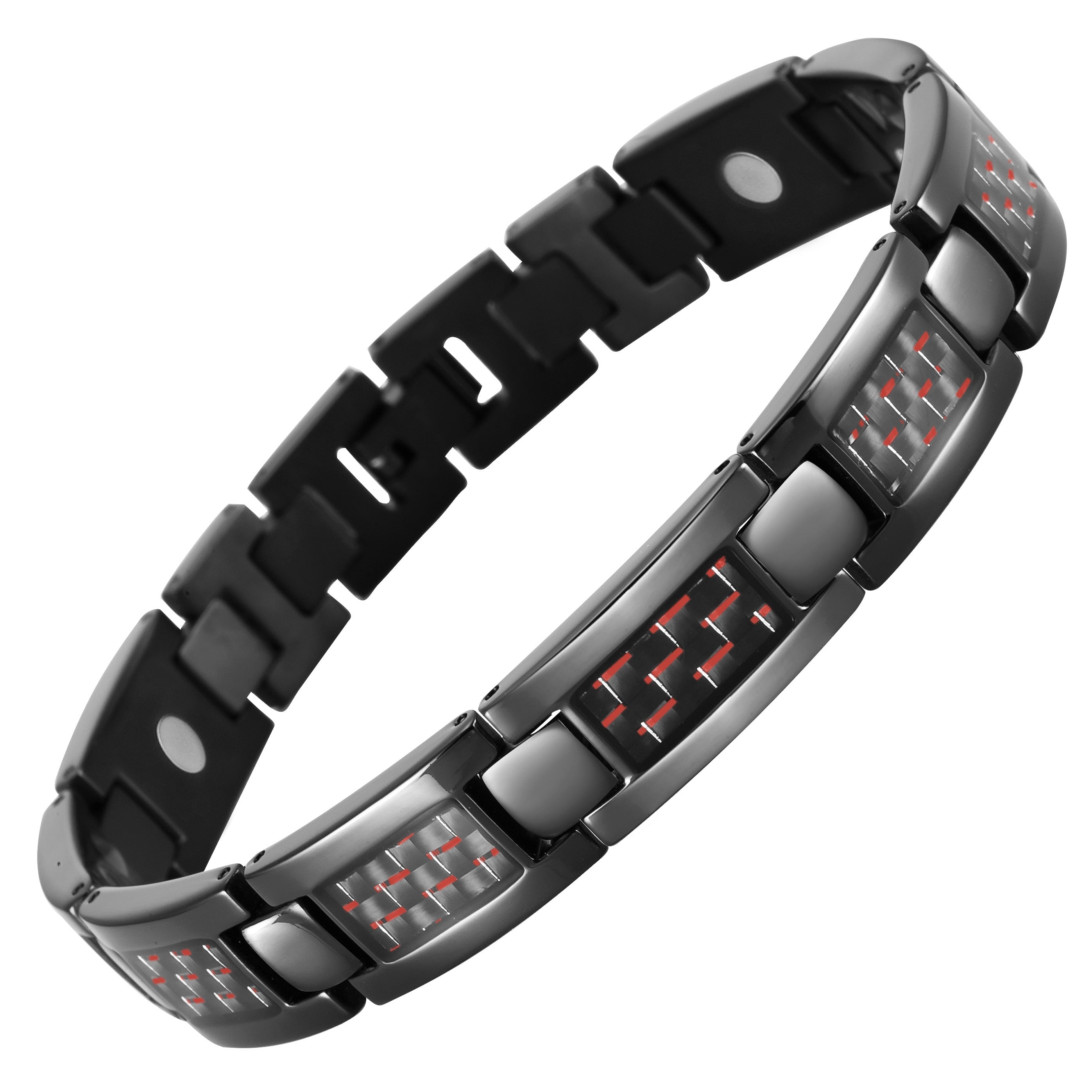 Men's Titanium Magnetic Bracelet - Red Carbon Fiber
