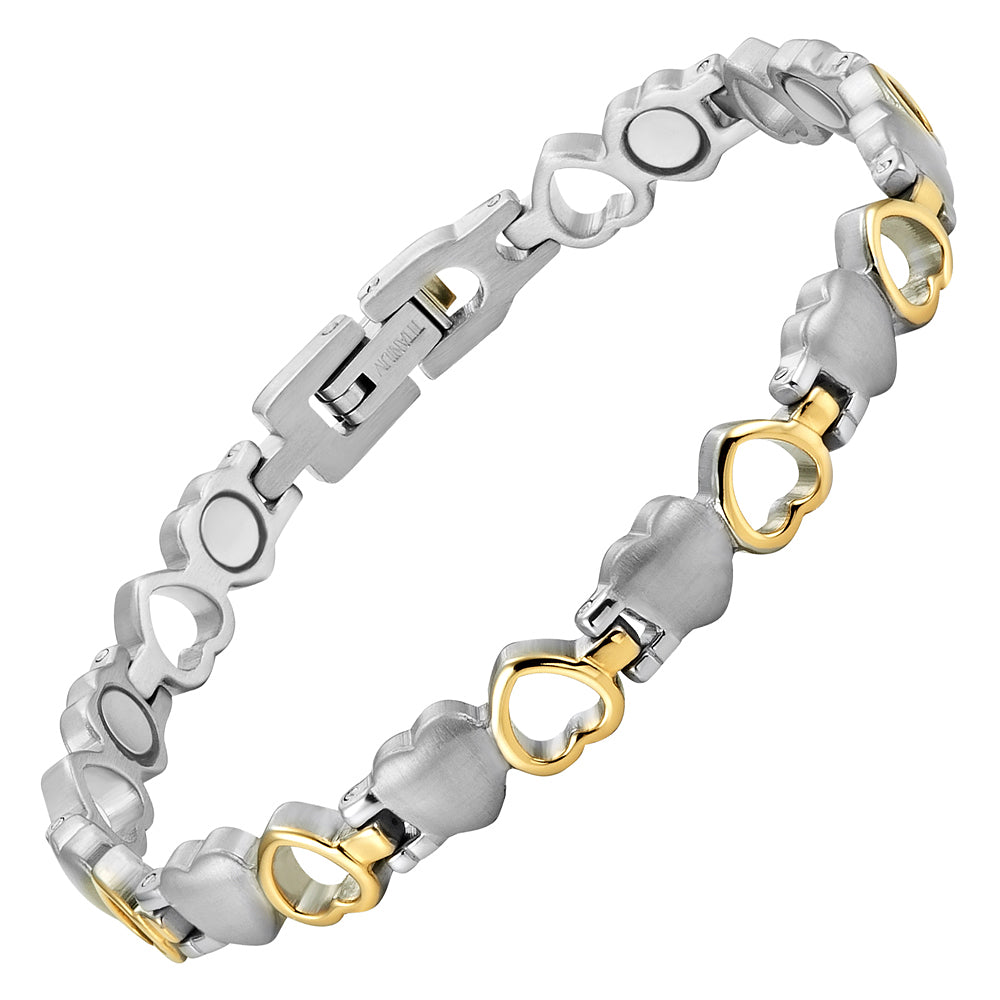 Ladies Magnetic Therapy Bracelet - Love Heart Two Tone