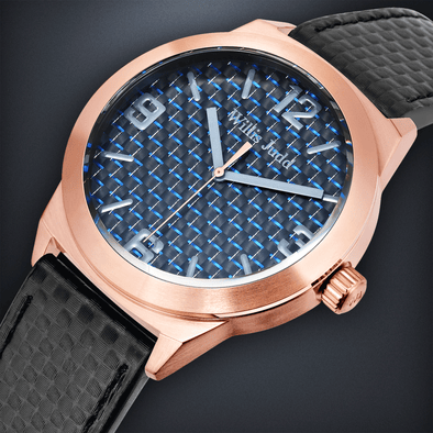 Rose Gold PVD with Blue Carbon Fiber