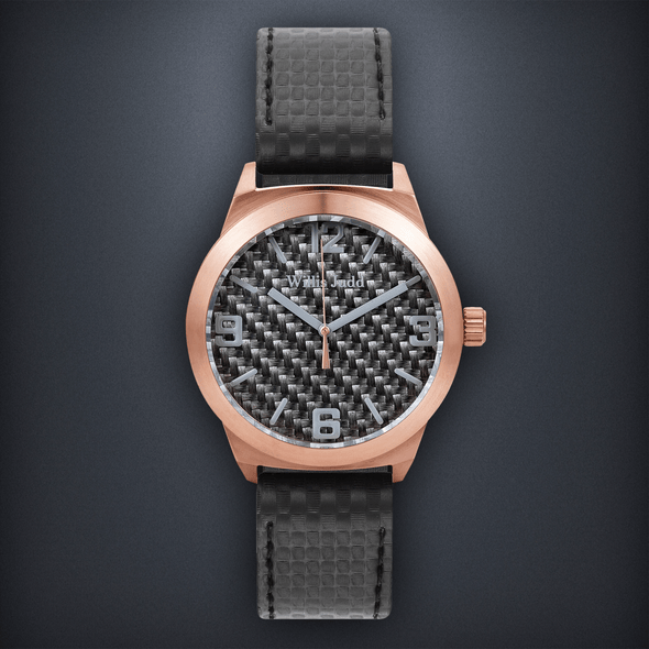 Rose Gold PVD with Graphite Carbon Fiber