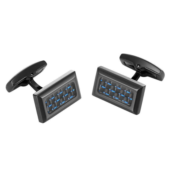 Willis Judd Men’s Black Stainless Steel with Blue Carbon FIber Cufflinks with Gift Pouch