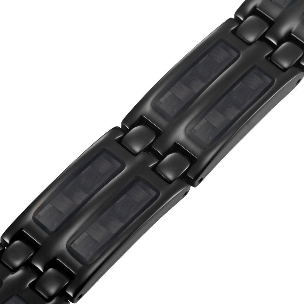 New Mens Titanium 4 Element Magnetic Bracelet Carbon Fibre + Adjuster Gift Box - TB139FE