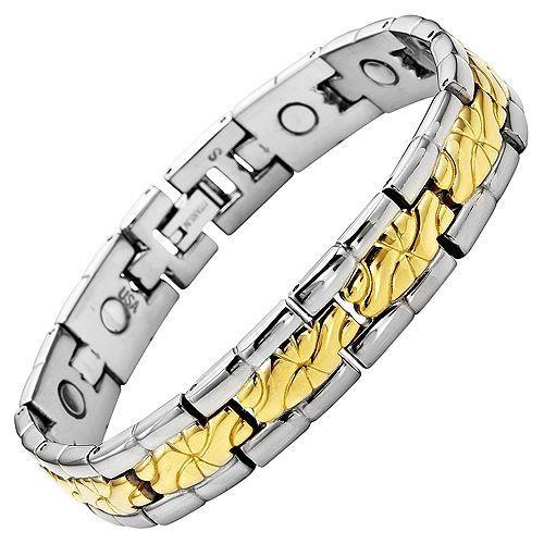 New Mens Two Tone Titanium Magnetic Bracelet Free Adjuster and Gift Box
