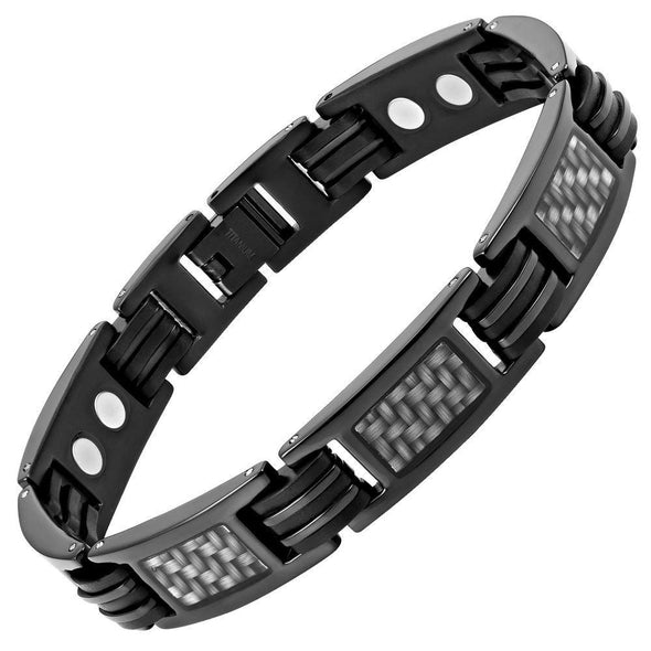 Willis Judd New Mens Graphite Carbon Fiber Black Titanium Magnetic Bracelet + Free Link Removal Tool - TB164