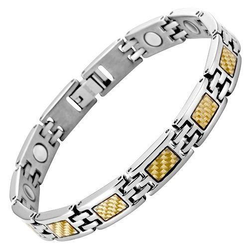 New Ladies Titanium Magnetic Bracelet Gold Carbon Fibre + Free Adjuster Gift Box