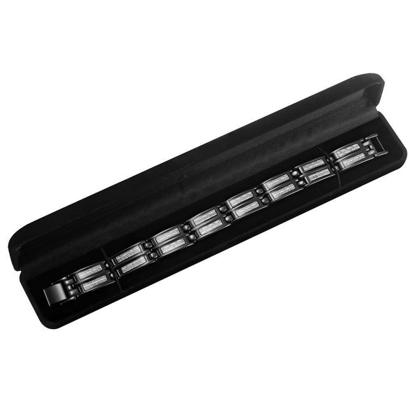 New Mens Titanium 4 Element Magnetic Bracelet Carbon Fibre + Adjuster Gift Box