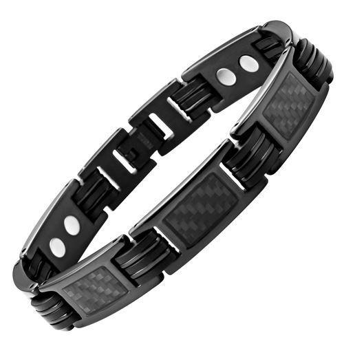 New Mens Titanium Magnetic Bracelet Black Carbon Fibre Free Adjuster Gift Box