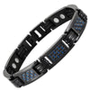New Mens Black Magnetic Titanium Bracelet Blue Carbon Fibre Free Adjuster Gift Box