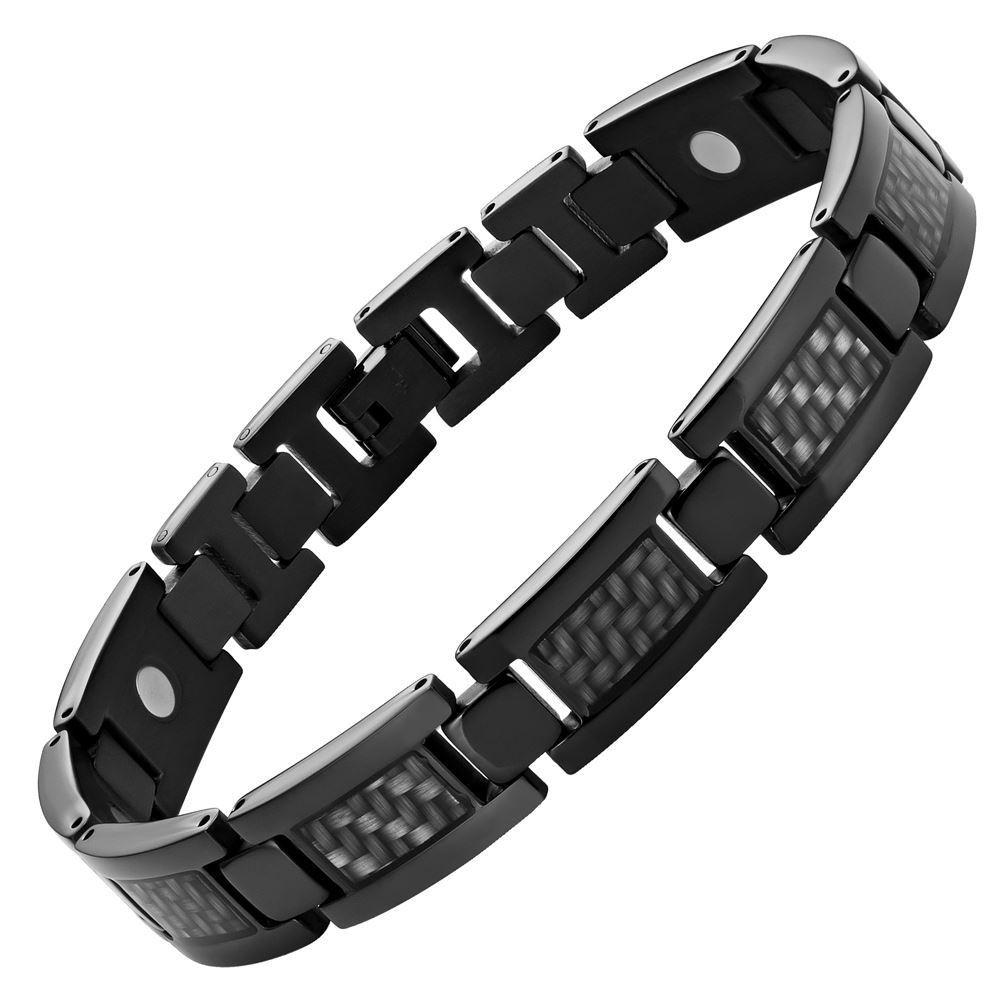 Willis Judd New Mens Graphite Carbon Fiber Black Titanium Magnetic Bracelet + Free Link Removal Tool