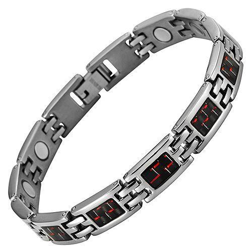 New Ladies Magnetic Titanium Bracelet Red Carbon Fibre Free Adjuster Gift Box