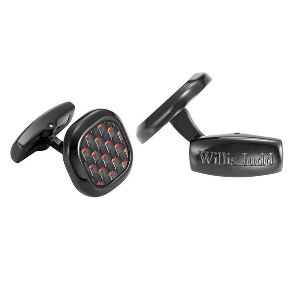 Willis Judd Men's Black Stainless Steel with Red Carbon fibre Cufflinks with Pouch