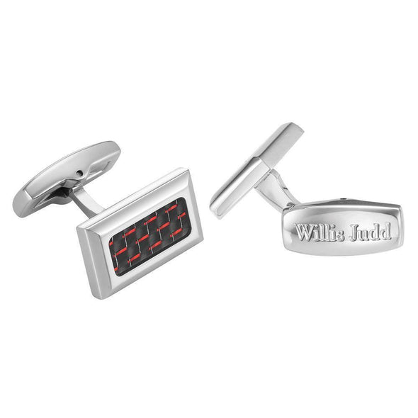 Willis Judd Men's Stainless Steel with Red Carbon fibre Cufflinks with Gift Pouch