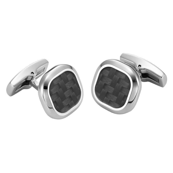 Willis Judd Men’s Stainless Steel with Black Carbon FIber Cufflinks with Pouch