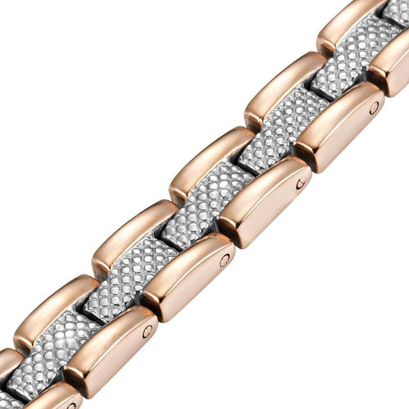 Willis Judd Womens Two Tone Four Element Titanium Magnetic Bracelet with Link Removal Tool and Gift Box